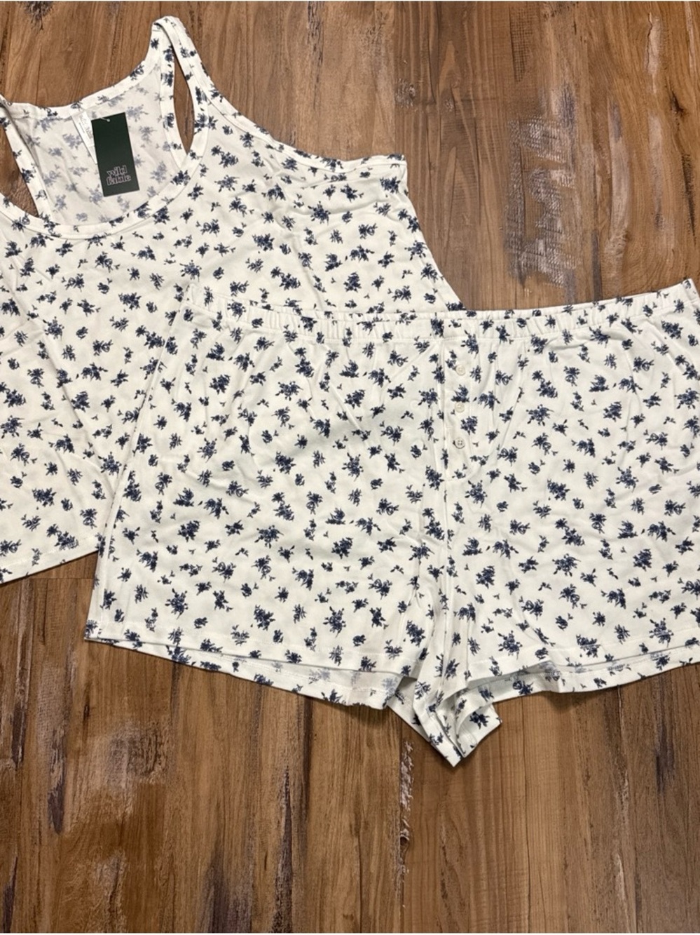 Sleep Outfit - White with Navy Floral Print